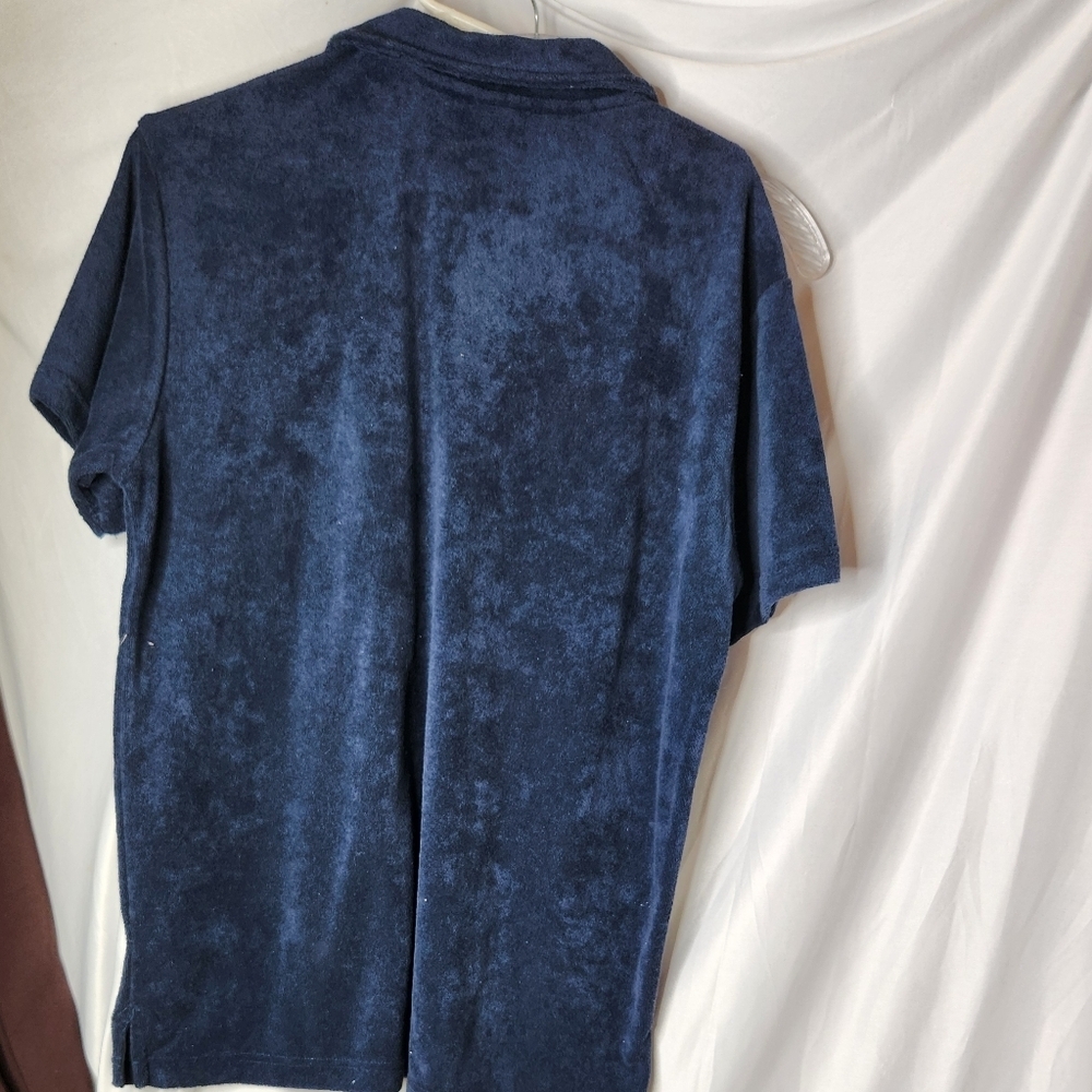 Houston White Adult Johnny Satin Trim Terry Short Sleeve Shirt - Navy Blue M - Picture 2 of 10